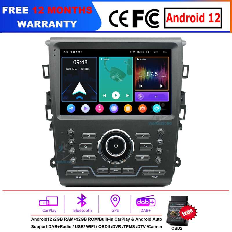 9"Android 12 Car StereoFor Ford Mondeo MK5 2013-2018 GPS Sat Nav DAB+Radio WiFI
