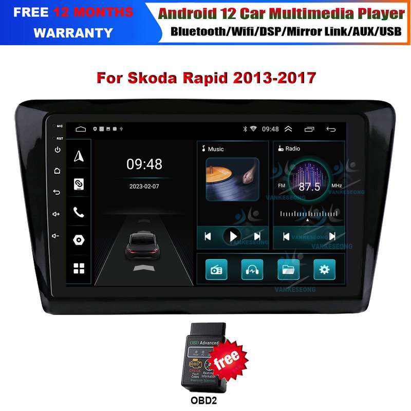 9" Android 12 Touch Screen Car Radio head Unit GPS DAB For Skoda Rapid 2013-2017