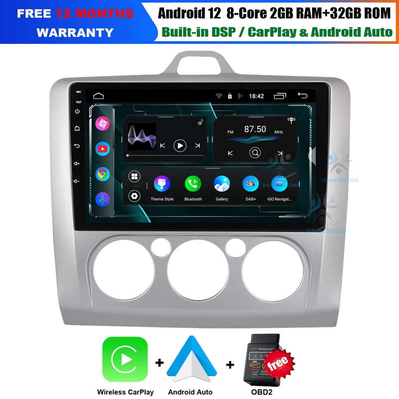 For Ford Focus Mk2 2004-2011 Apple Carplay Android12 Car Stereo Radio GPS BT DAB
