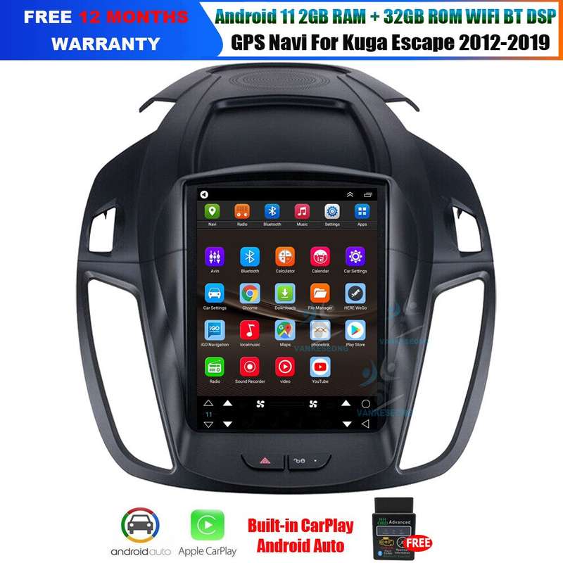 9.7" Android 12 CarPlay Autoradio DAB+GPS Sat Nav For Ford Kuga Escape 2012-2019