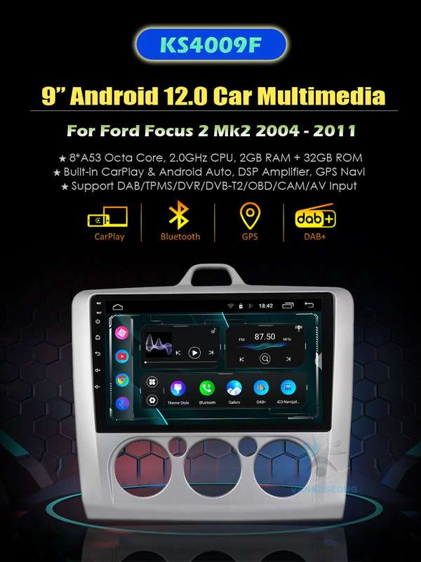 For Ford Focus Mk2 2004-2011 Apple Carplay Android12 Car Stereo Radio GPS BT DAB