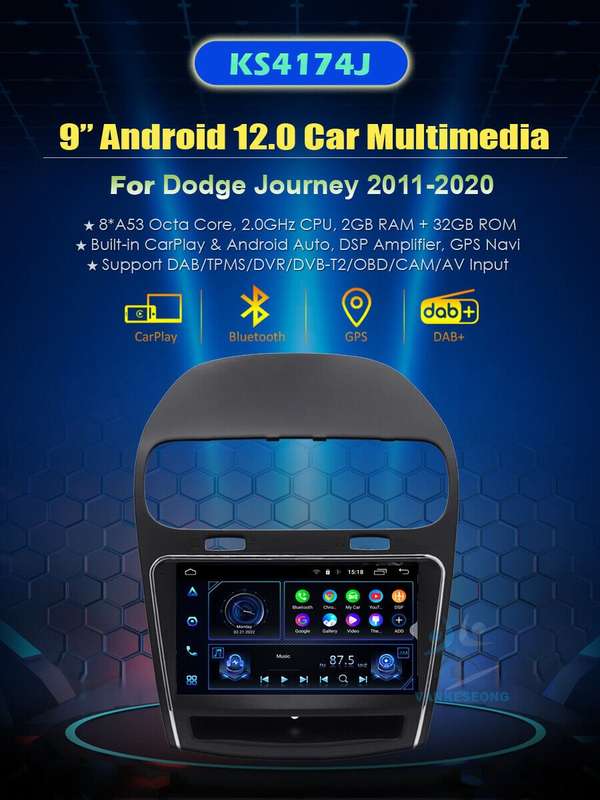 9" CarPlay Android Auto Stereo GPS Sat Nav for Dodge Journey 2011-2020 DAB Radio