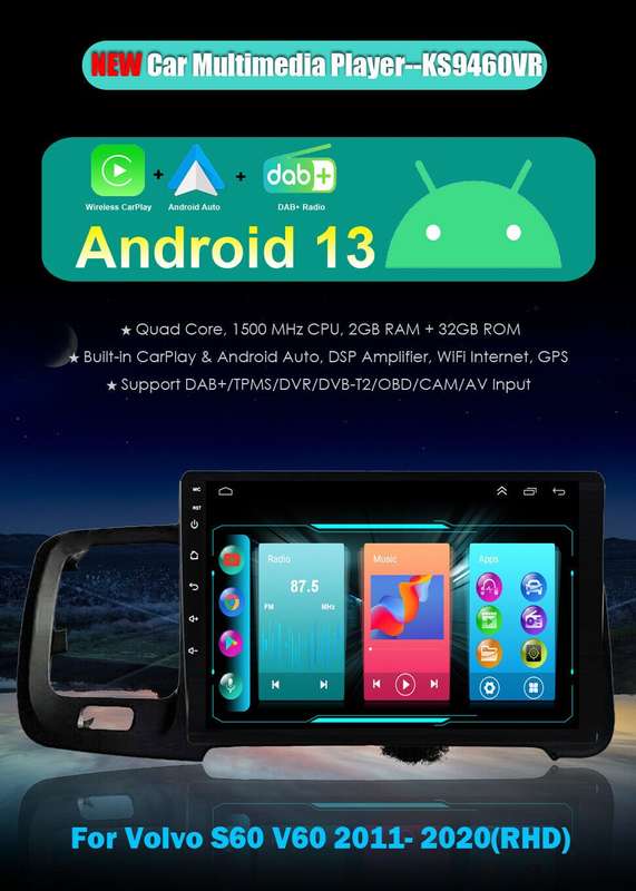 For Volvo S60 V60 2011-2020 Carplay GPS Navi DAB+Radio Stereo Bluetooth Headunit