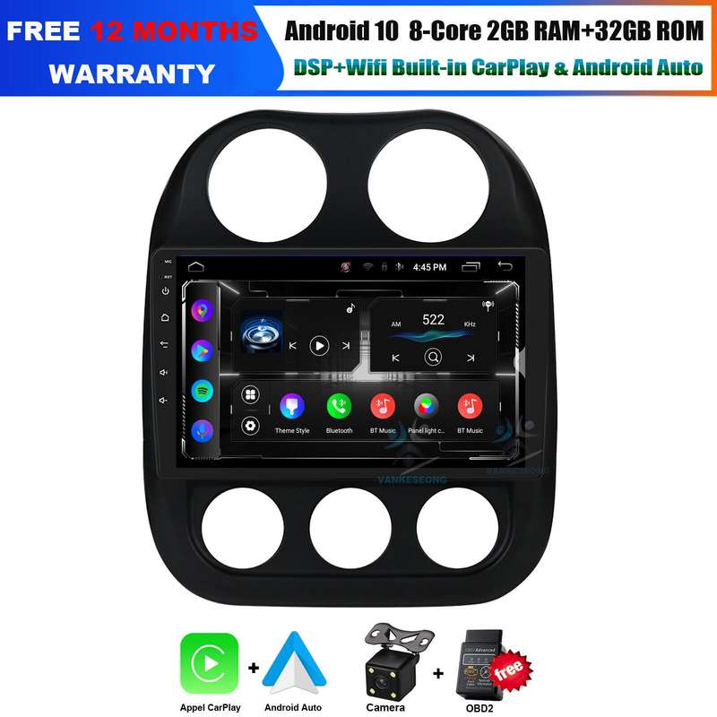 10.1" CarPlay Android Car Stereo FM Radio GPS Sat Nav For Jeep Compass 2010-2016