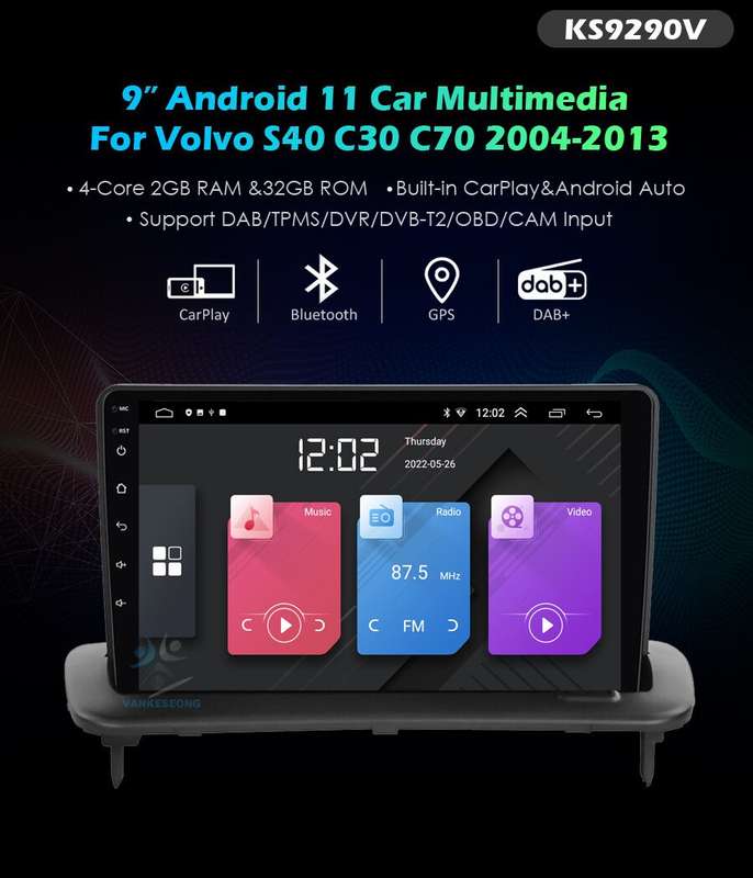 For Volvo S40 C30 C70 Car Stereo Android 11 9"GPS Sat Nav DAB+Radio Head Unit BT