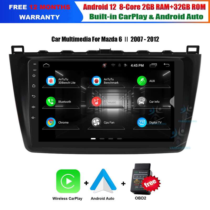 9" For Mazda 6 2007-2012 Android12 Car Radio Stereo GPS Sat Nav WIFI BT DAB+DSP