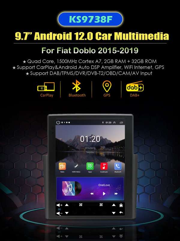 9.7"For Fiat Doblo 2015-2019 Car Stereo FM Radio DAB CarPlay GPS BT Android Auto