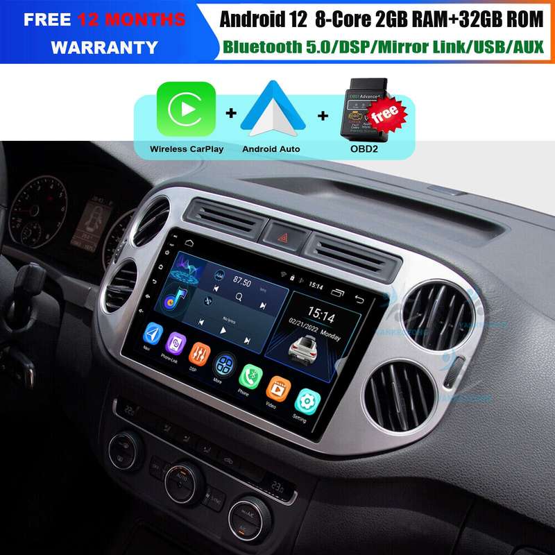 Android 12 Autoradio Carplay GPS SatNav BT WIFI DAB DSP For VW Tiguan 2006-2016