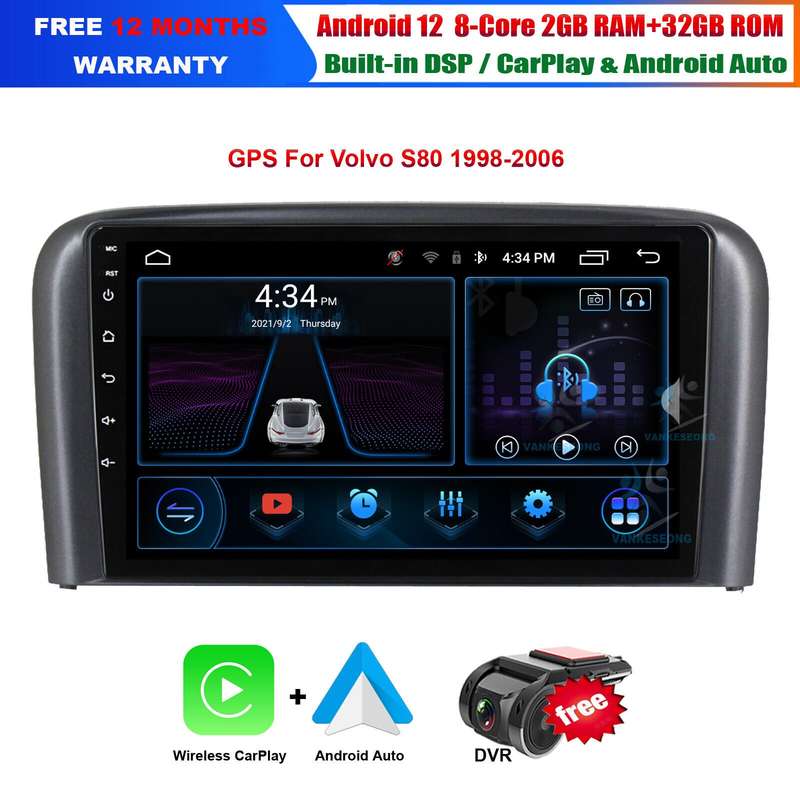 9" Android Auto For Volvo S80 1998-2006 DAB Radio Head Unit GPS Sat Nav BT Wifi
