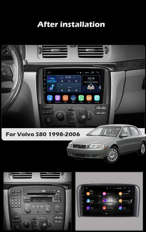 9" Android Auto For Volvo S80 1998-2006 DAB Radio Head Unit GPS Sat Nav BT Wifi