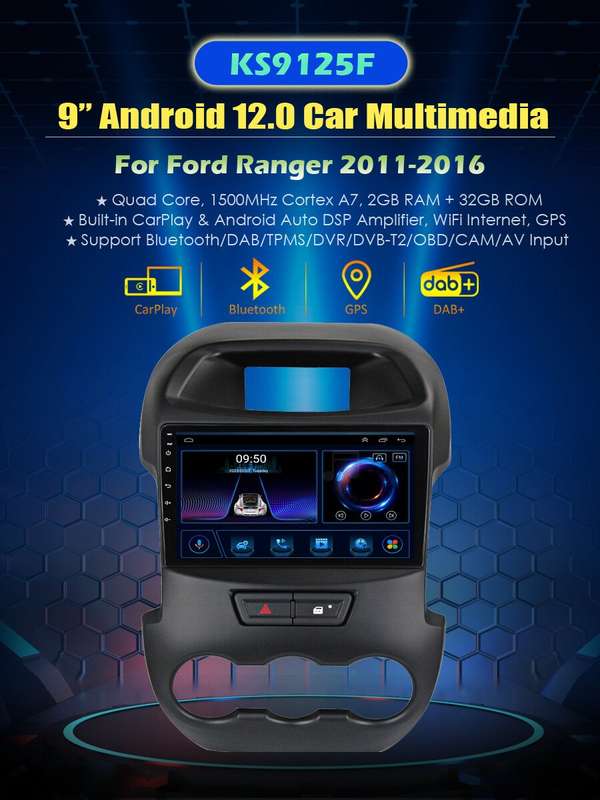 CarPlay Android Auto dab Radio Car Stereo GPS HeadUnit for Ford Ranger 2011-2016