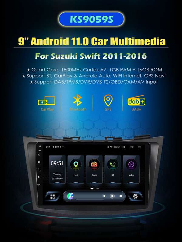 for Suzuki Swift 2011-2016 Car Radio Head Unit Sat Navi GPS DAB Wifi Android 11