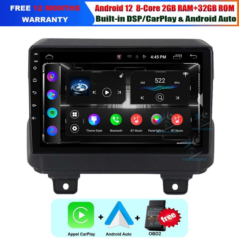 for Jeep Wrangler 2018 2019 Android 12 Car Radio Stereo DAB CarPlay GPS Sat Nav