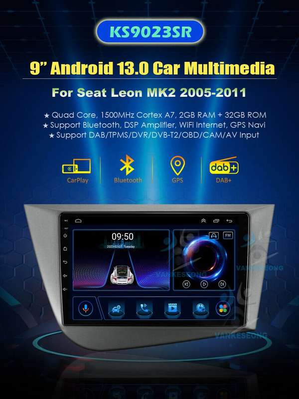 For Seat Leon MK2 2005-2011 Android 13 Car Stereo Radio DAB+ CarPlay GPS Sat Nav