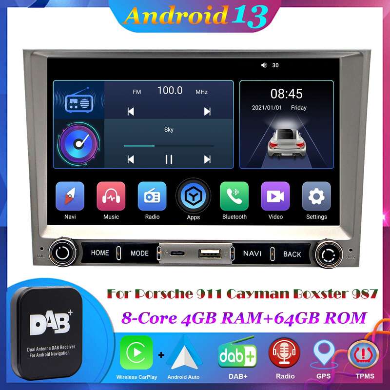 For Porsche Cayman Boxster 987 DAB+Radio Android 13 CarPlay Stereo Head Unit GPS