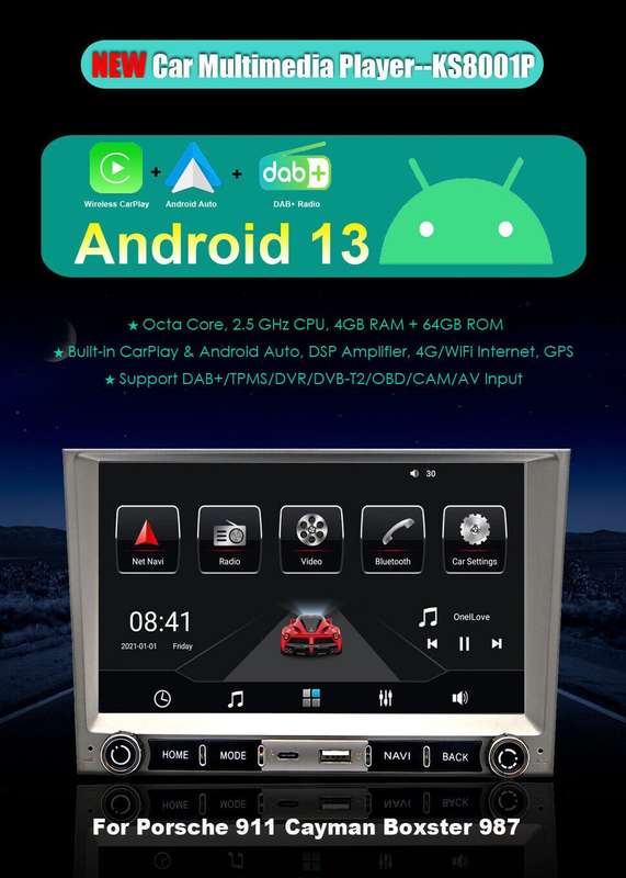 For Porsche Cayman Boxster 987 DAB+Radio Android 13 CarPlay Stereo Head Unit GPS