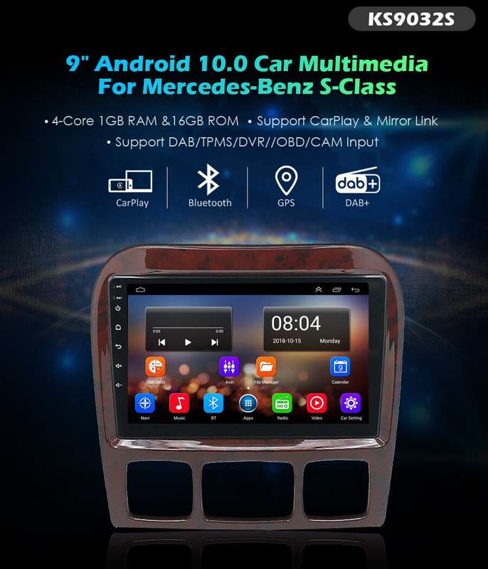 DVR+9" Android Car Stereo bt DAB Radio GPS Navigation For Mercedes S-Class W220