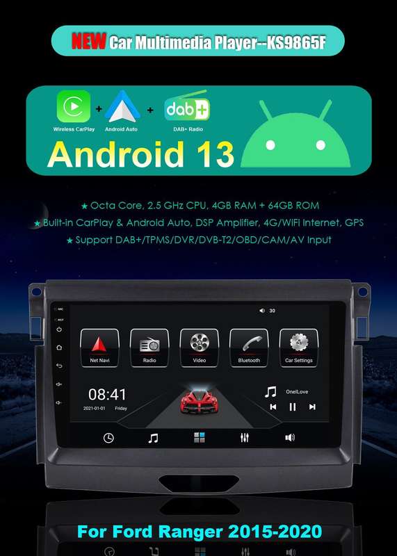 For Ford Ranger DAB+ USB BT Car Radio Wireless CarPlay Android Auto Navigation