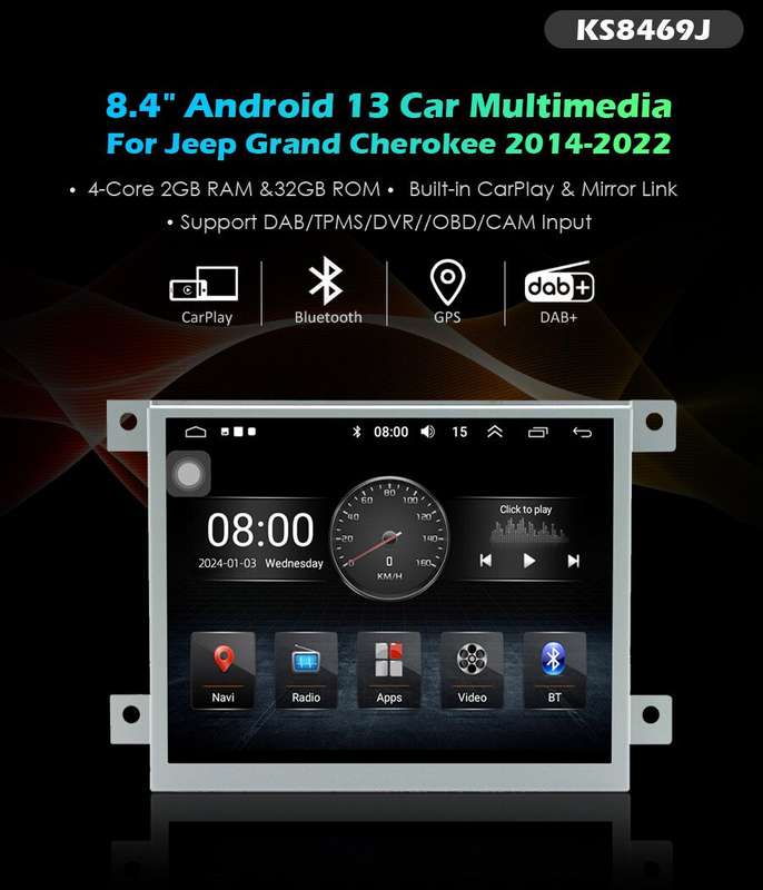 8.4" Android 13 DAB+ CarPlay Radio Stereo GPS for Jeep Grand Cherokee 2014-2022