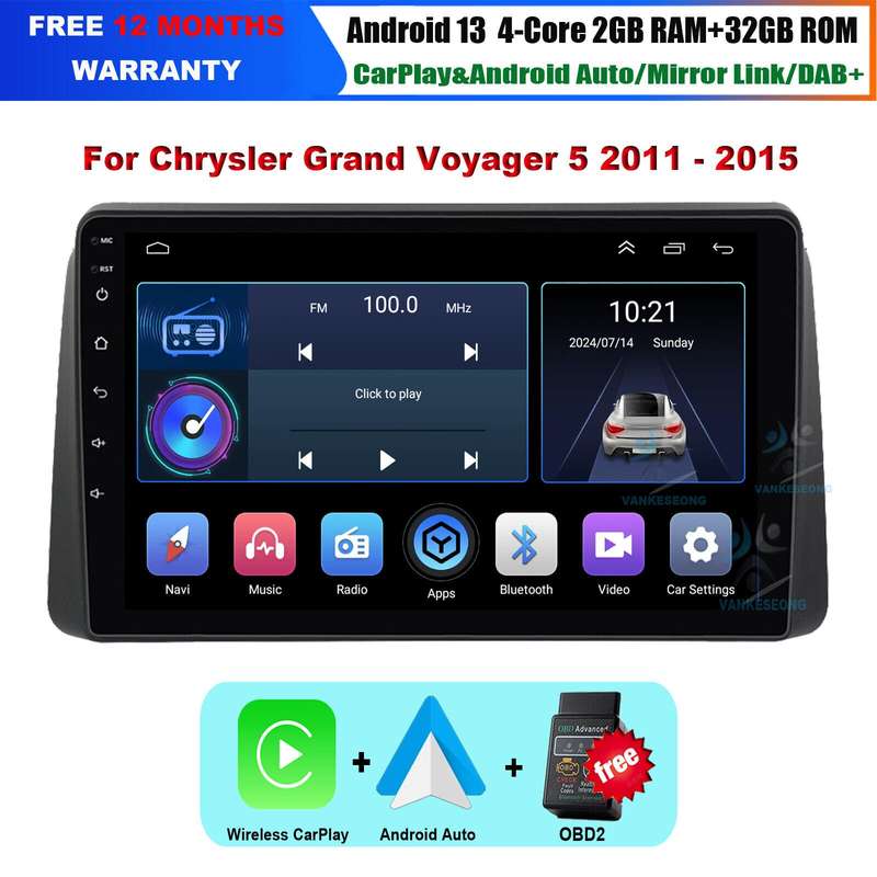 For Chrysler Grand Voyager 5 2011-2015 DAB+ CarPlay Android 13 Autoradio GPS Nav