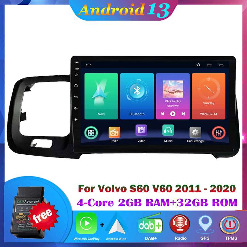 9" Android 13 Car Radio Multimedia Player Stereo GPS For Volvo S60 V60 2011-2020