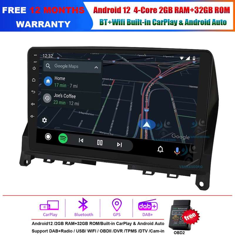 9" Android 12 CarPlay Car Stereo Radio GPS For Mercedes Benz C Class W204 S204