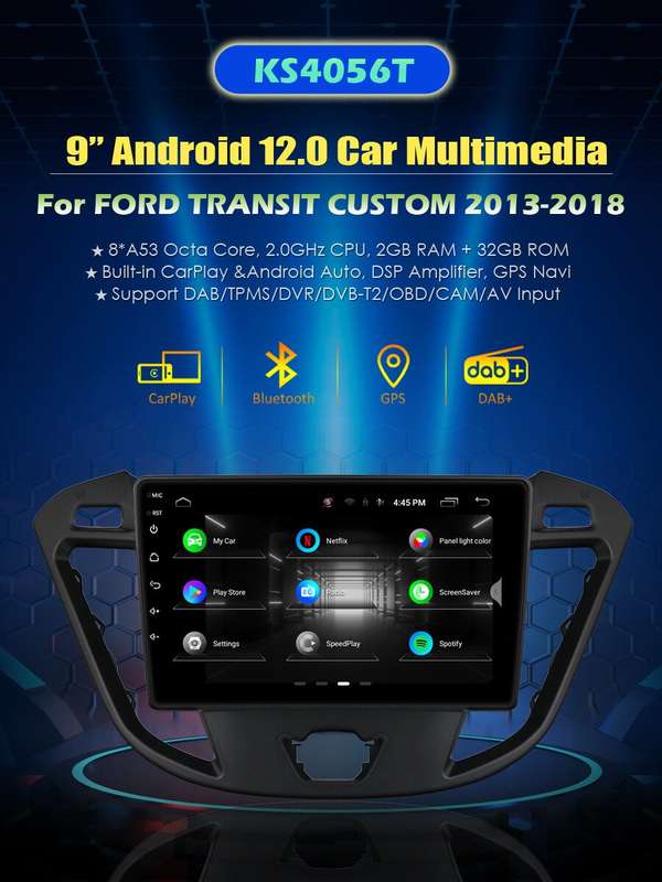 GPS CarPlay Android Auto For Ford Transit Custom Car Radio Stereo SatNav BT DAB+