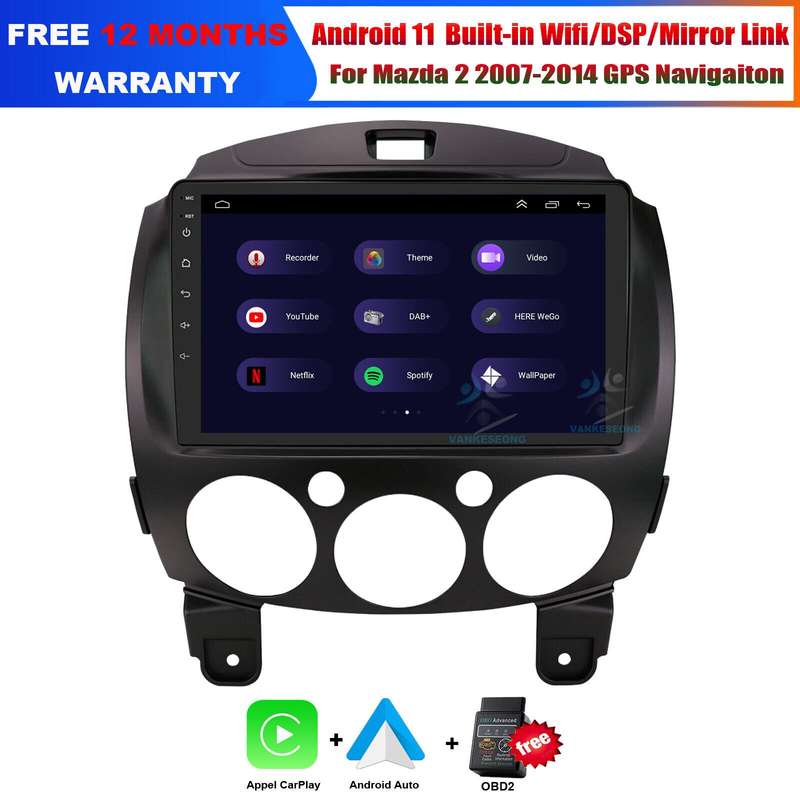 For Mazda 2 2007-2013 9" Android 11 Car Radio Stereo GPS SAT Nav WiFi BT USB+OBD