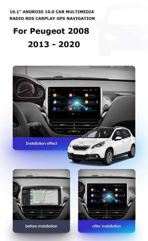 10.1" Android 10 Touch Screen Head Unit GPS Car Radio For Peugeot 2008 2013-2020