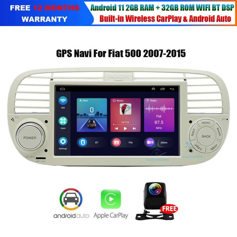 CarPlay Android 11 Head Unit GPS Sat Nav DAB+Radio For Fiat 500 2007-2015 9"WiFi