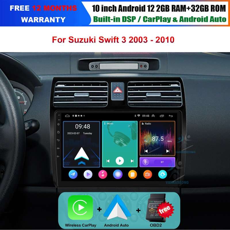 10" Android 12 CarPlay DAB+ Car Radio Stereo GPS Navi For Suzuki Swift 2003-2010
