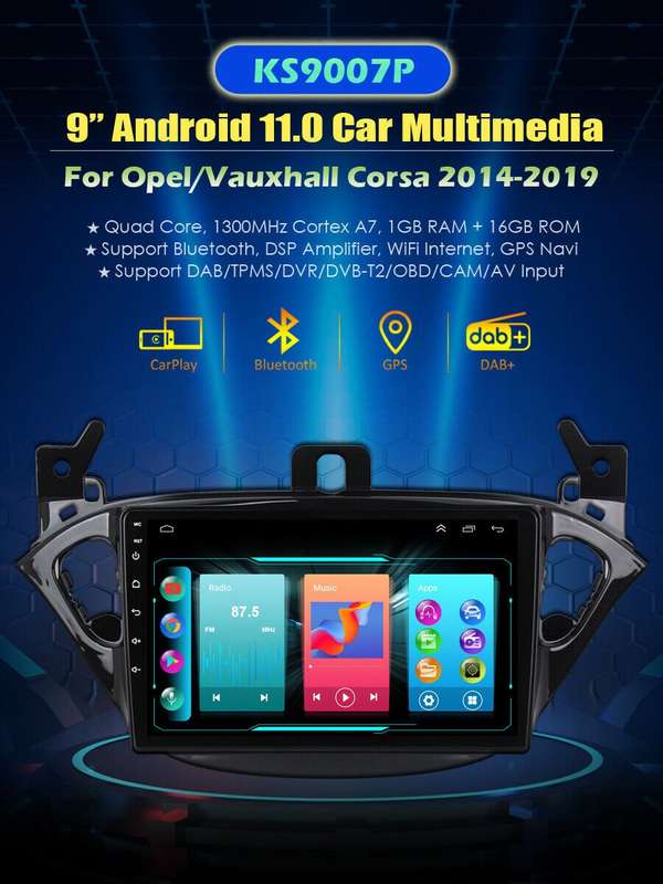 For Vauxhall Corsa 2014-2019 Android Head Unit Bluetooth DAB Radio Sat Nav GPS