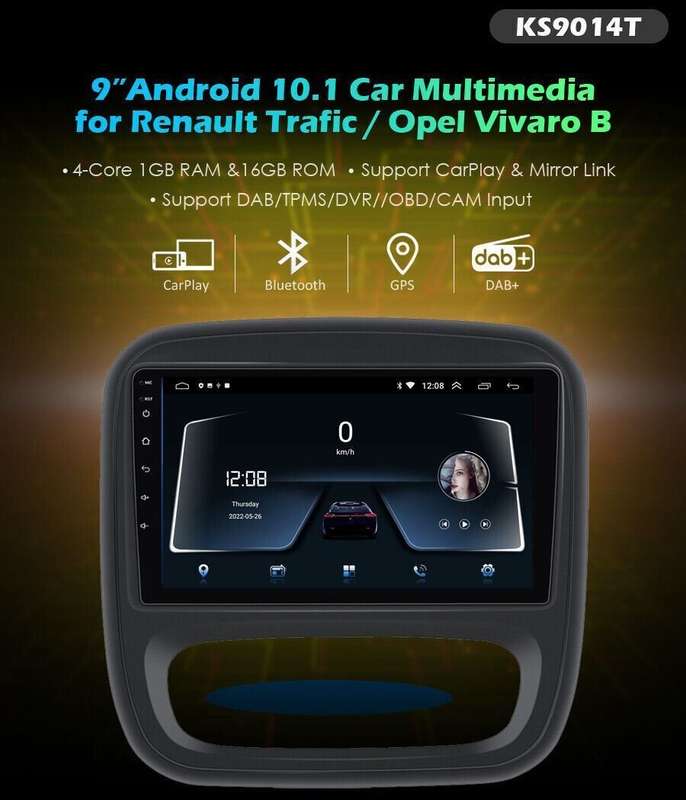 For Vauxhall Vivaro B 2014-2019 Car Stereo Android 12 9"GPS SatNav DAB+Radio USB