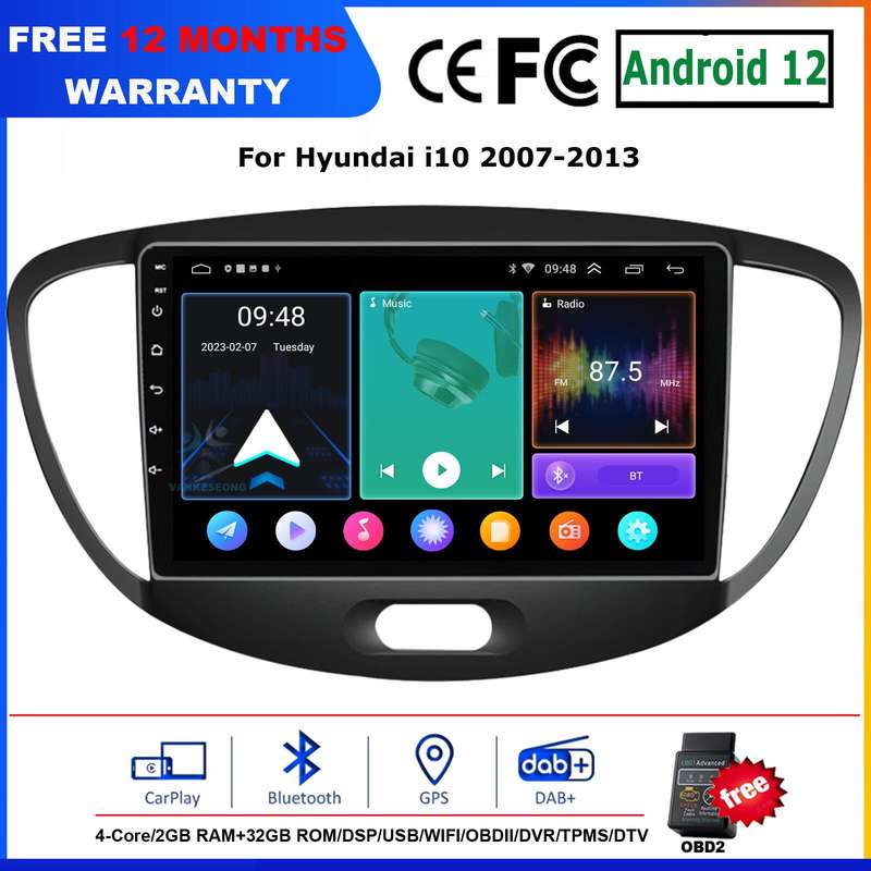For Hyundai i10 2007-2013 Android Car Stereo DAB GPS FM Radio Sat Nav BT DSP OBD