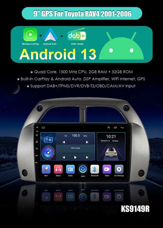 Android 13 CarPlay Car Stereo Radio For Toyota RAV4 2001-2006 Head Unit GPS NAVI