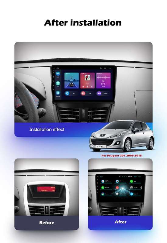 For Peugeot 207 2006-2015 Android Auto Head Unit GPS SatNav DAB Radio Stereo DSP
