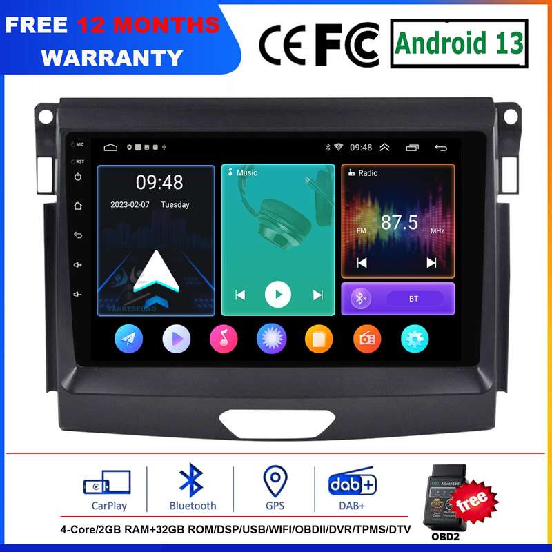 For Ford Ranger 2015-2020 Android Car Radio Bluetooth Multimedia GPS Sat Nav+DVR