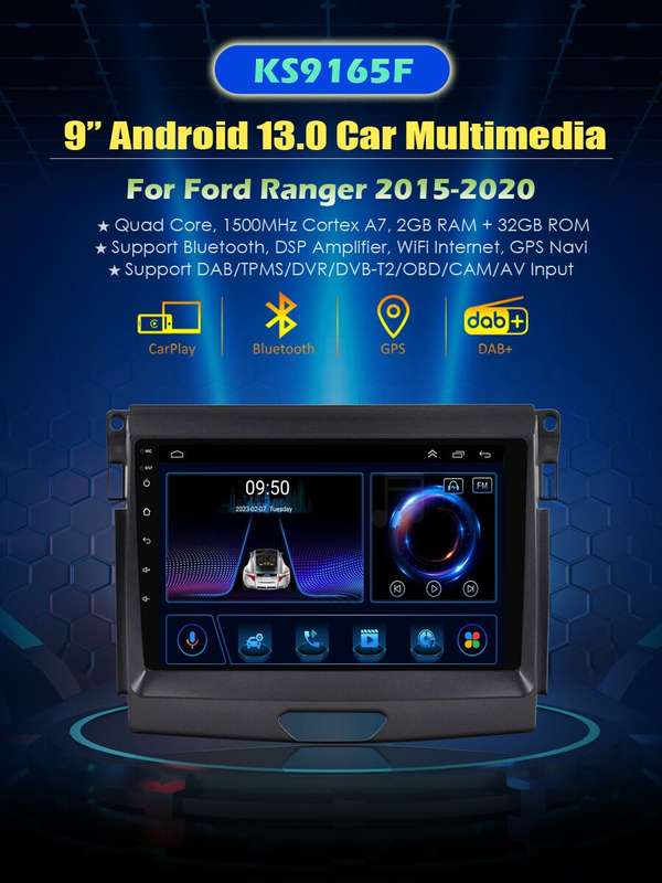 For Ford Ranger 2015-2020 Android Car Radio Bluetooth Multimedia GPS Sat Nav+DVR