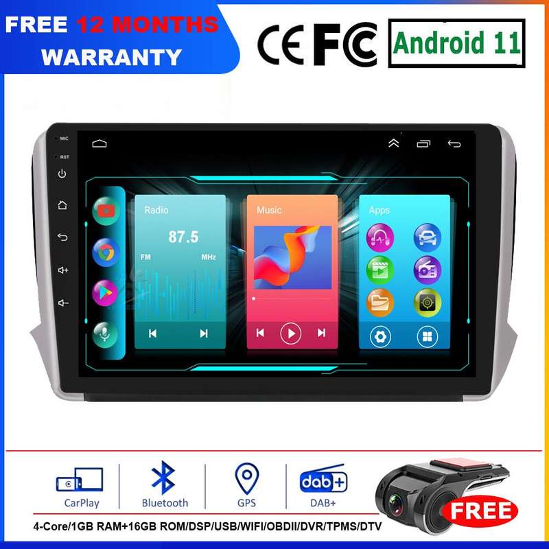 For Peugeot 2008 2013-2020 CarPlay Car Stereo Android 12 GPS SatNav DAB+Radio BT
