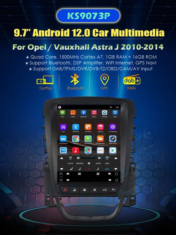 9.7" Car Radio For Vauxhall Astra 2010-2014 Android 12 Stereo Head Unit GPS Navi