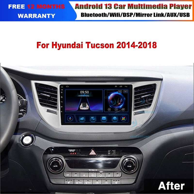 For Hyundai Tucson 2014-2018 Car Radio Head Unit Wifi Sat Nav Android 13 Stereo