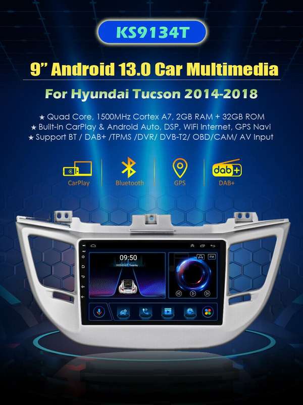 For Hyundai Tucson 2014-2018 Car Radio Head Unit Wifi Sat Nav Android 13 Stereo