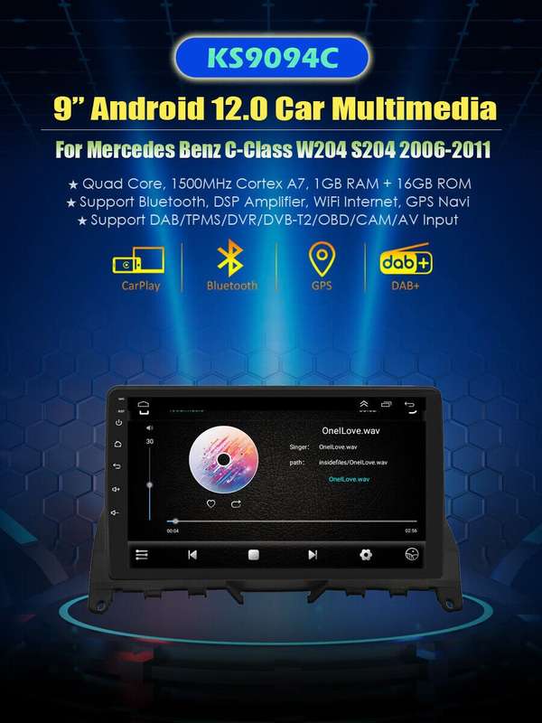 9"Android 12 GPS Sat Nav For Mercedes C Class W204 S204 Car Stereo DAB+Head Unit