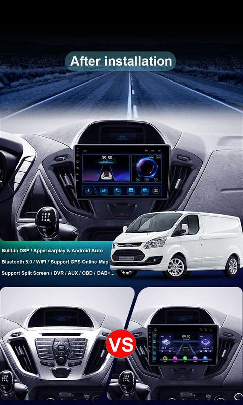 DAB+ Android 12 Car GPS Navigation Head Unit Radio For Ford Transit Custom 13-18