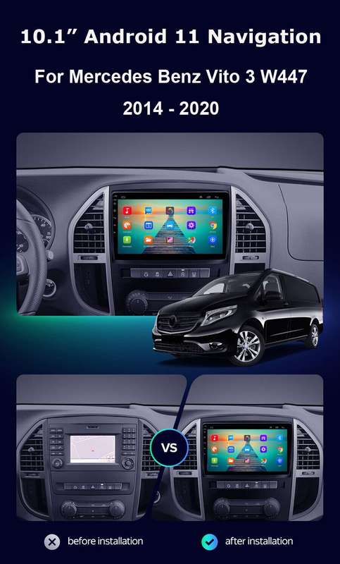 For Mercedes Vito W447 Touch Screen Head Unit GPS Android 11 Car Radio Wifi+DVR