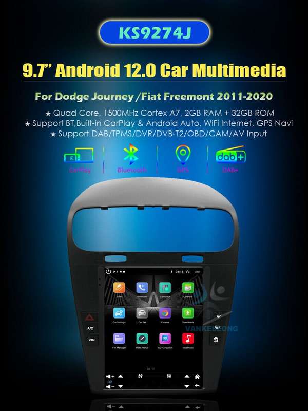 9.7" Android 12 Autoradio Navigation GPS DAB BT Wifi For Fiat Freemont 2012-2020