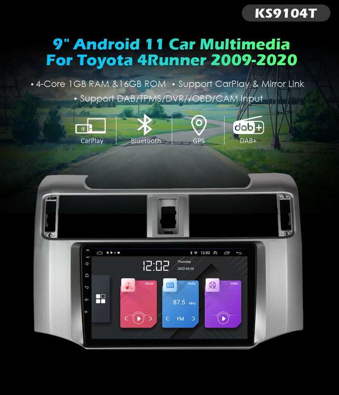 9" for Toyota 4 Runner 2009-2020 Car Stereo CarPlay Android 11 DAB+Head Unit GPS