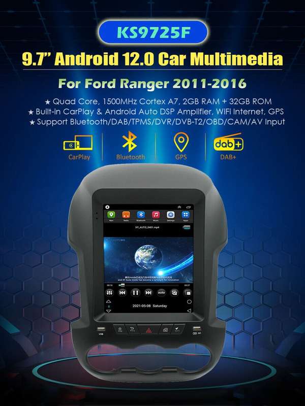 9.7" Android 12 CarPlay Autoradio GPS Navigation for Ford Ranger F250 2011-2016