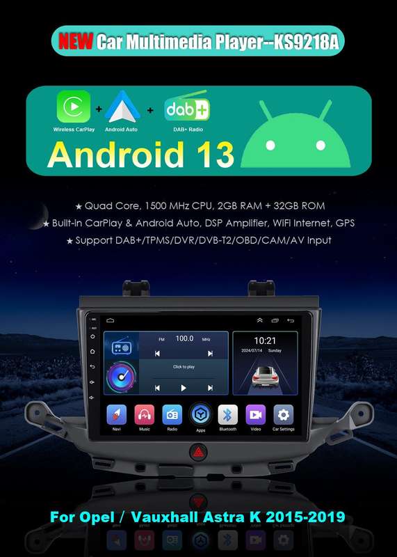 9" Android 13 Car Stereo bt DAB Radio GPS Sat Nav For Vauxhall Astra K 2015-2019
