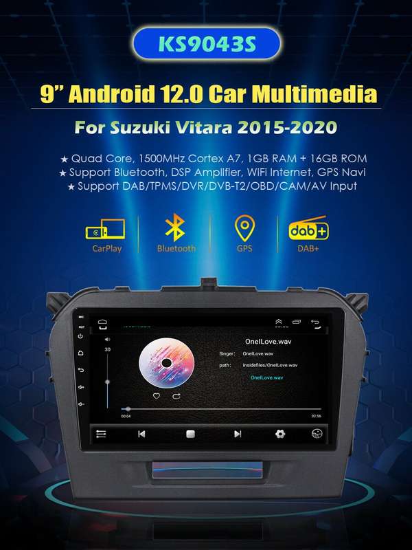 9" Android12 GPS Navigation For Suzuki Vitara 2015-2020 BT DAB+Autoradio CarPlay